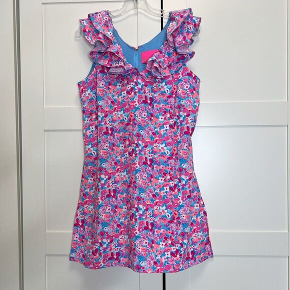 Lilly Pulitzer Pants - Lilly Pulitzer Aura Pink Baby Bloomer Floral Ruffled Sleeveless Linwood Romper